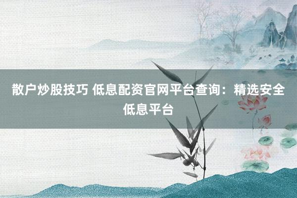 散户炒股技巧 低息配资官网平台查询：精选安全低息平台