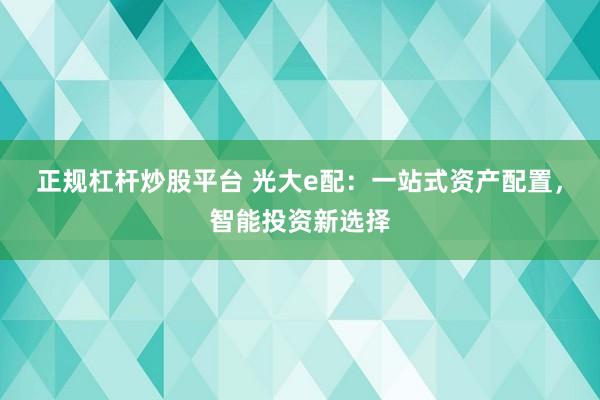 正规杠杆炒股平台 光大e配：一站式资产配置，智能投资新选择