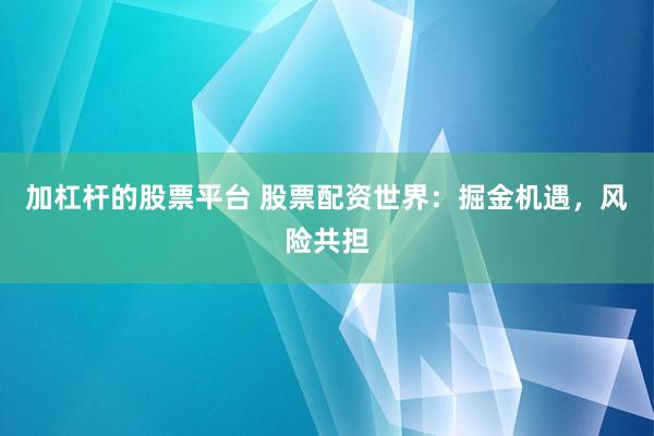 加杠杆的股票平台 股票配资世界：掘金机遇，风险共担