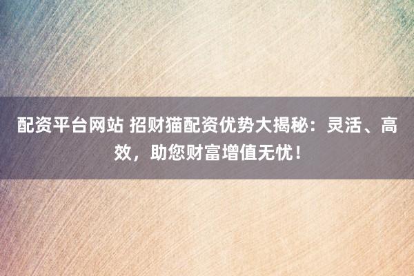 配资平台网站 招财猫配资优势大揭秘：灵活、高效，助您财富增值无忧！