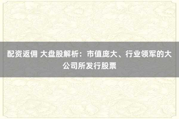 配资返佣 大盘股解析：市值庞大、行业领军的大公司所发行股票