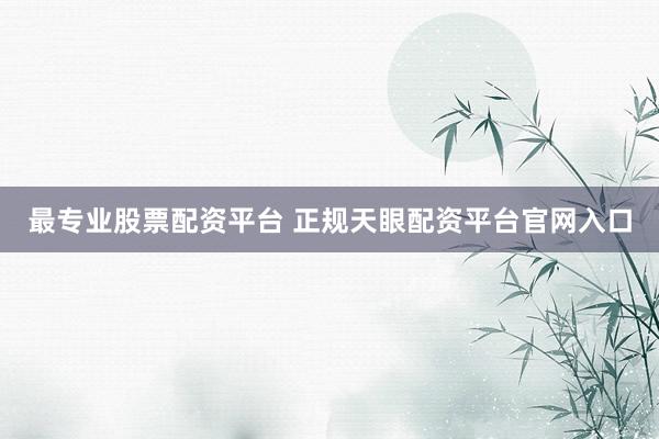 最专业股票配资平台 正规天眼配资平台官网入口