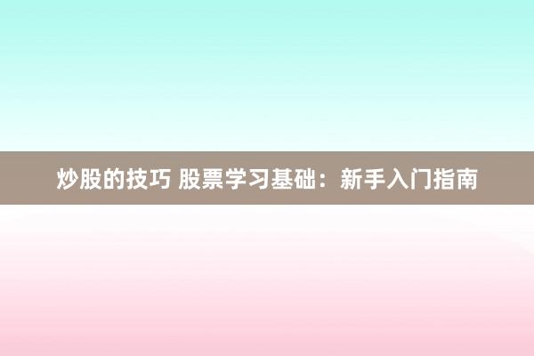 炒股的技巧 股票学习基础：新手入门指南