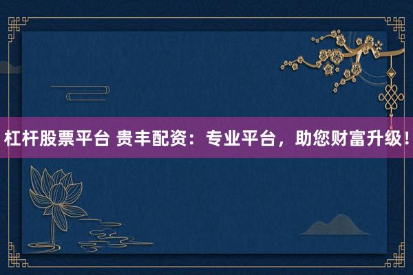 杠杆股票平台 贵丰配资：专业平台，助您财富升级！
