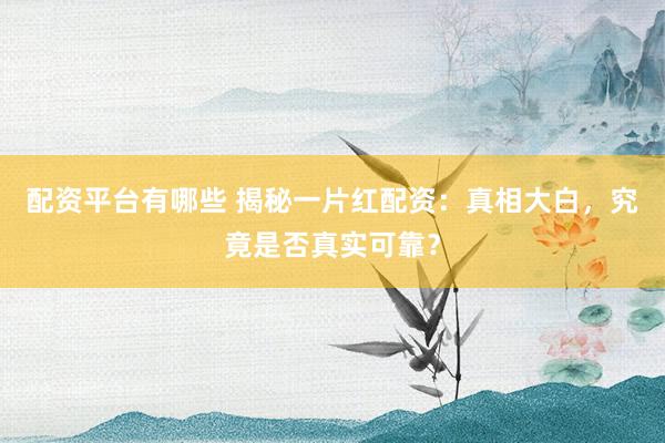 配资平台有哪些 揭秘一片红配资：真相大白，究竟是否真实可靠？