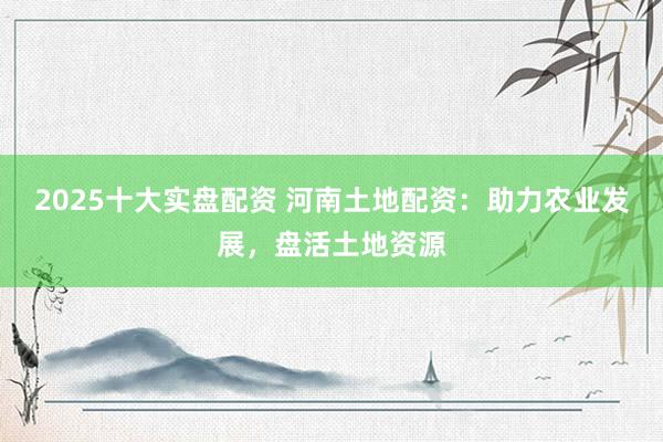 2025十大实盘配资 河南土地配资：助力农业发展，盘活土地资源