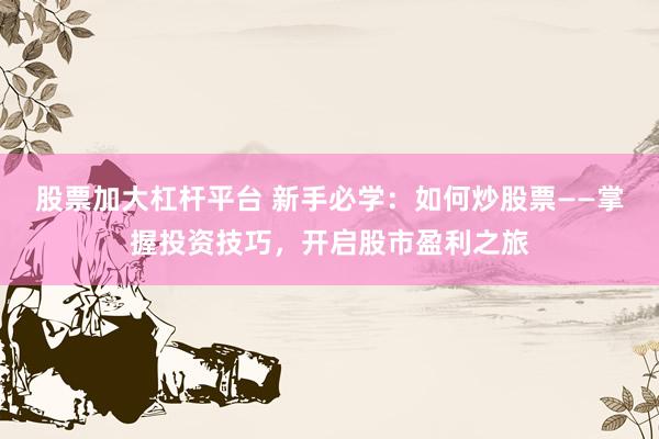 股票加大杠杆平台 新手必学：如何炒股票——掌握投资技巧，开启股市盈利之旅