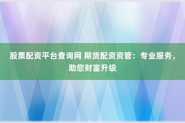 股票配资平台查询网 期货配资资管：专业服务，助您财富升级
