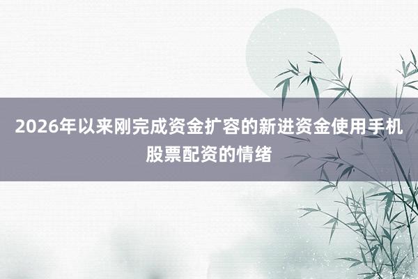 2026年以来刚完成资金扩容的新进资金使用手机股票配资的情绪