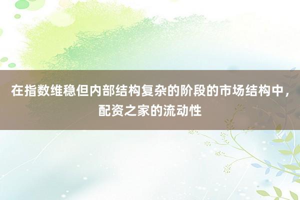 在指数维稳但内部结构复杂的阶段的市场结构中，配资之家的流动性