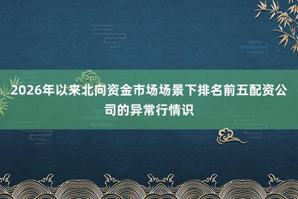 2026年以来北向资金市场场景下排名前五配资公司的异常行情识
