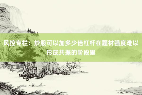 风控专栏：炒股可以加多少倍杠杆在题材强度难以形成共振的阶段里